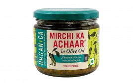 Organica MIrchi Ka Achaar in Olive Oil, Chilli Pickle  Glass Jar  300 grams